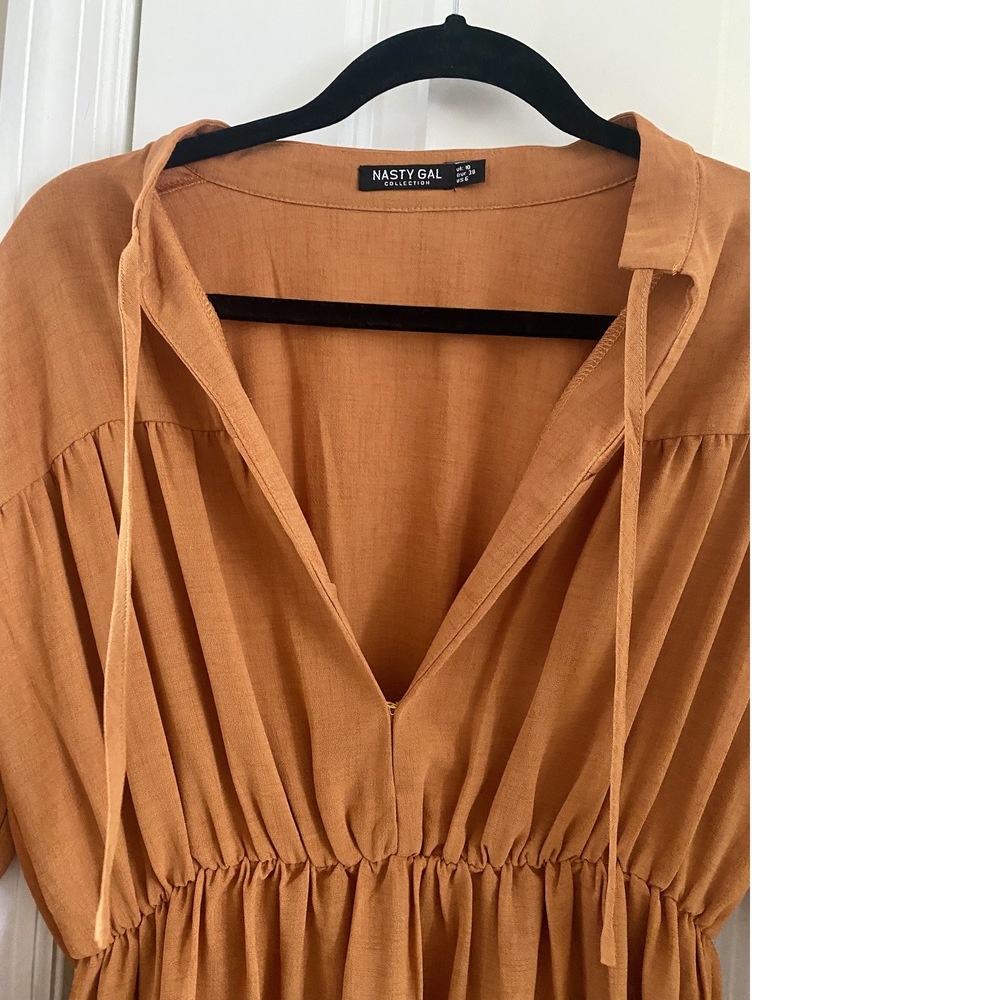 NASTY GAL Orange/Bronze/Sienna V-Neck Maxi-Dress (Size 6US) - Picture 10 of 10
